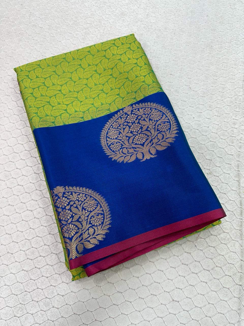 Parrot Green Colour Kora Muslin Saree