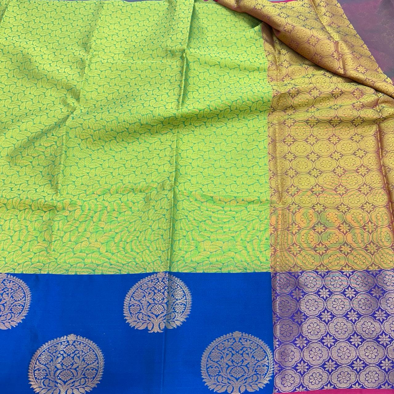 Parrot Green Colour Kora Muslin Saree