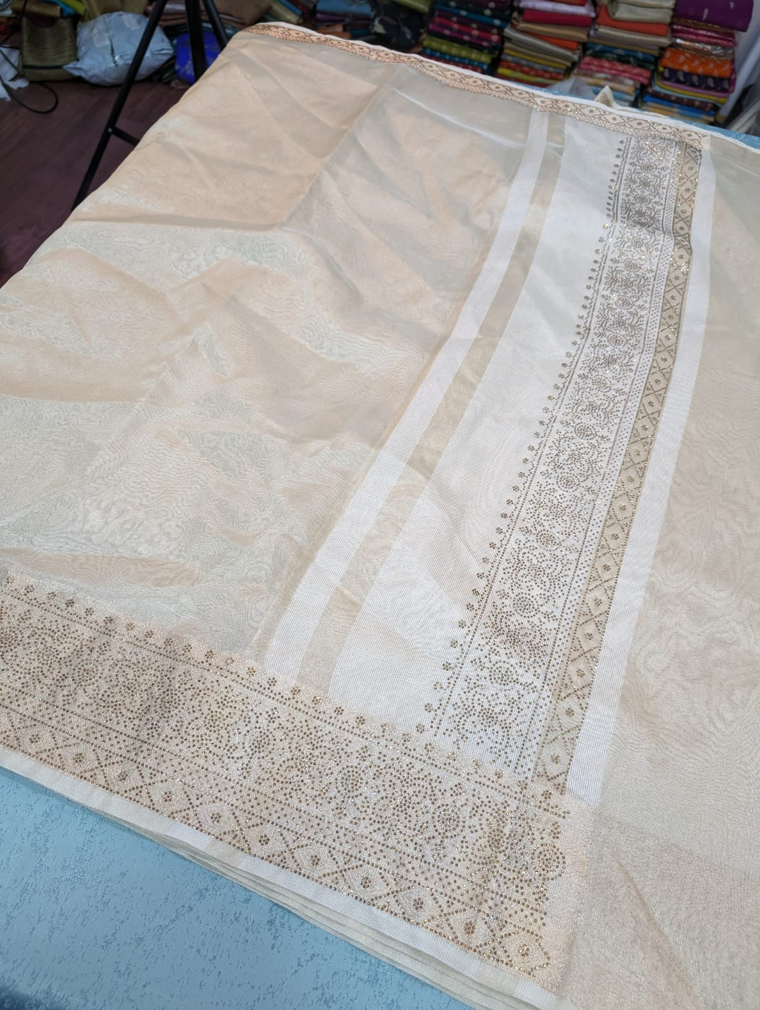 Premium siroski stone work on Manish Malhotra inspired tissue silk saree