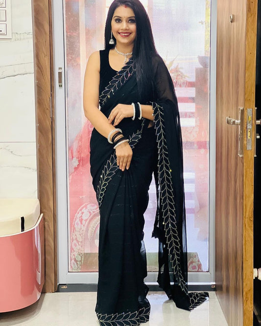 Met Gala Theme of Garden of Time Black Saree