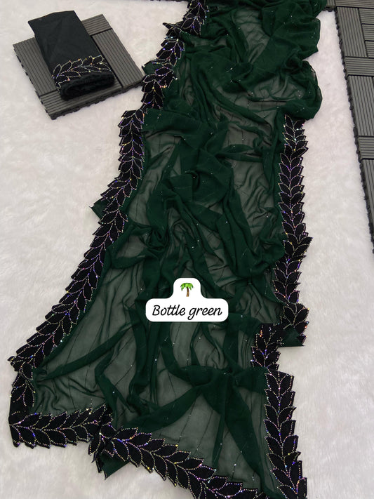 Met Gala Theme - Garden of Time Bottle Green Saree