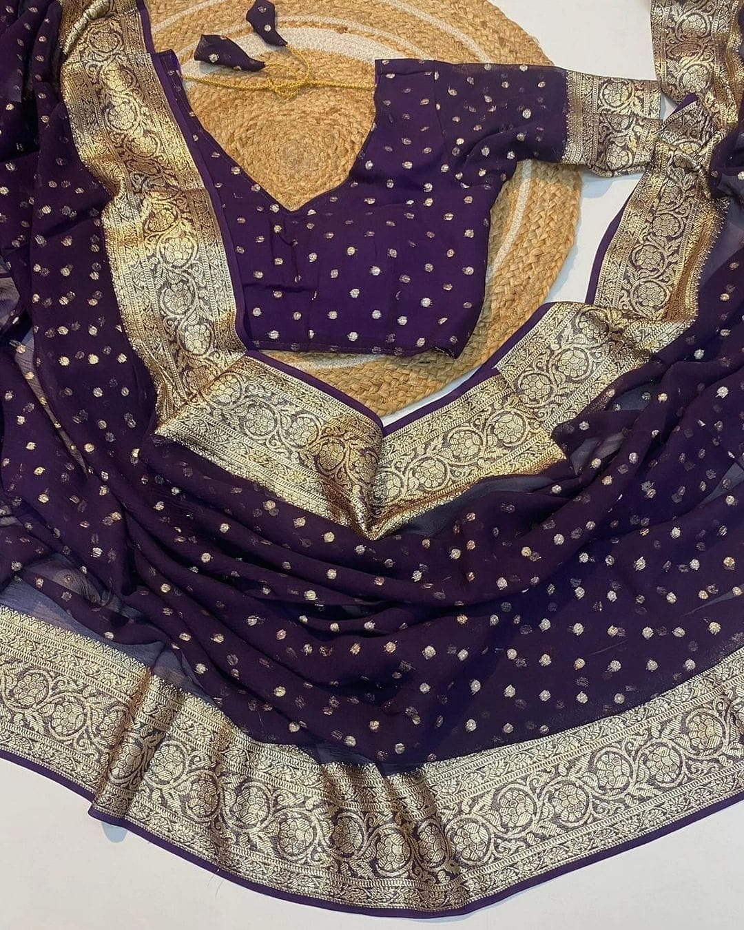 Premium Purple Georgette Banarasi Silk Saree