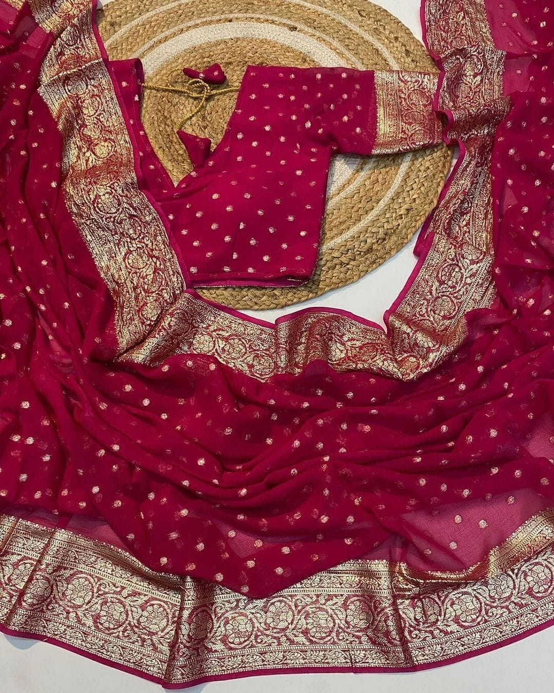 Premium Red Georgette Banarasi Silk Saree