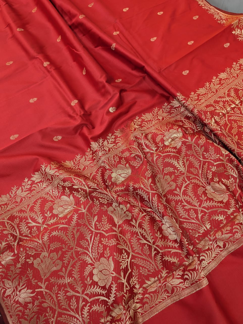 Premium Red Mashru Katan Silk Saree with pallu and blouse