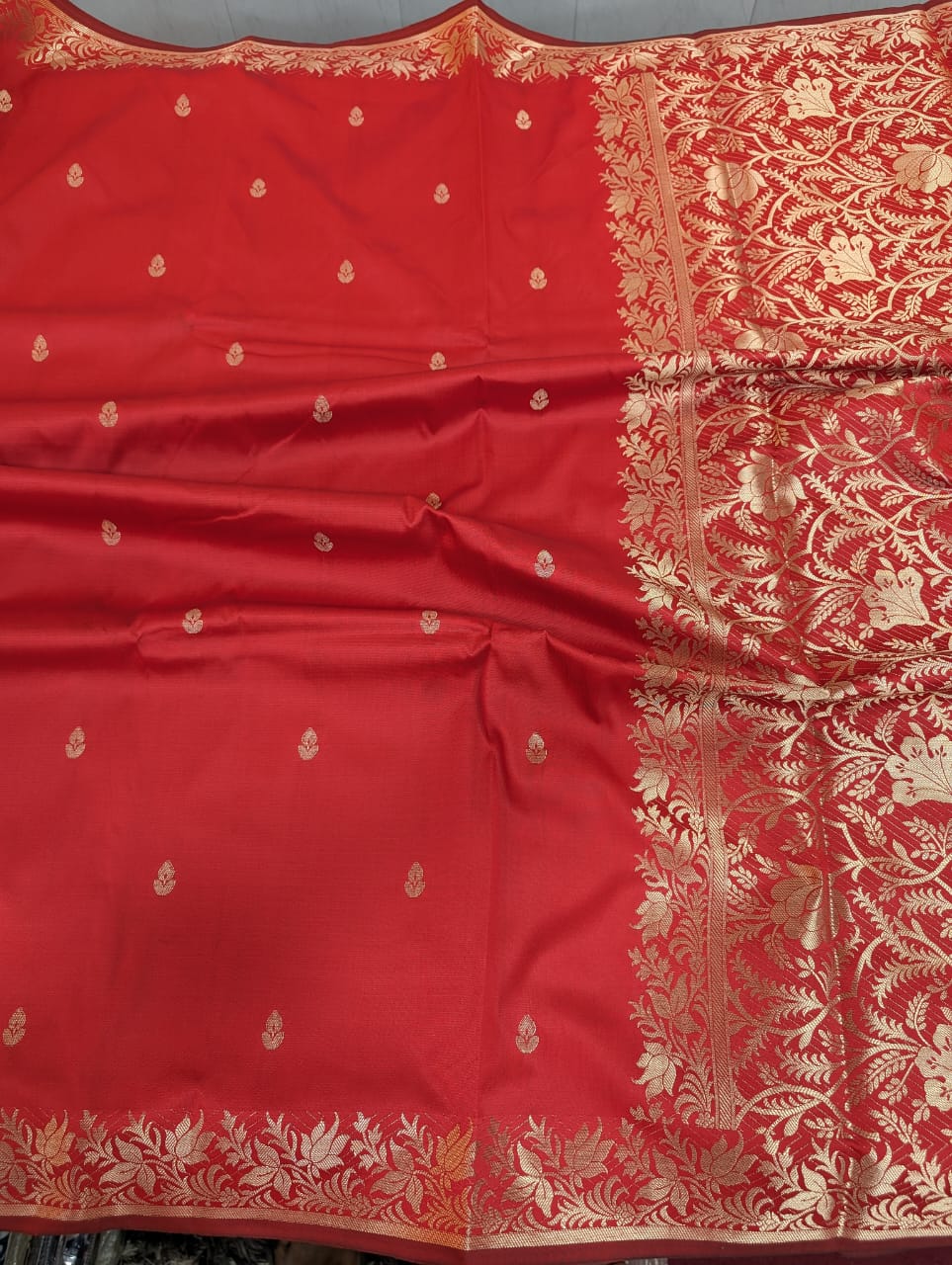 Premium Red Mashru Katan Silk Saree with pallu and blouse