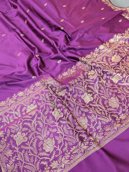 Premium Purple Mashru Katan Silk Saree with pallu and blouse