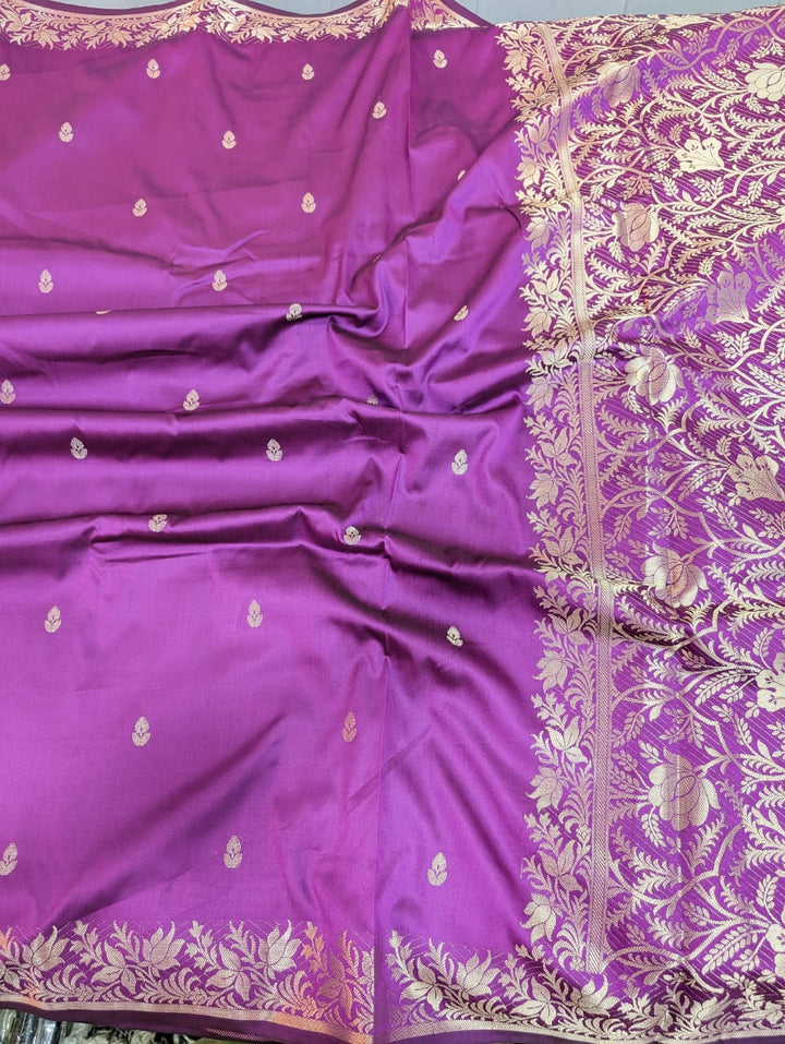 Premium Purple Mashru Katan Silk Saree with pallu and blouse