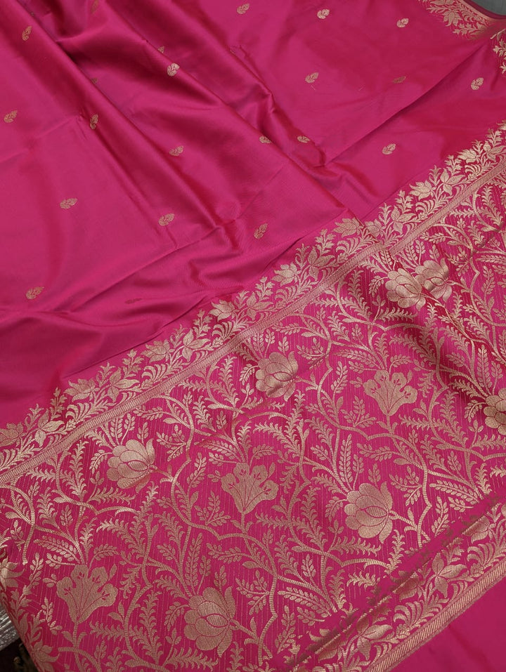 Premium Rani Pink Mashru Katan Silk Saree with pallu and blouse