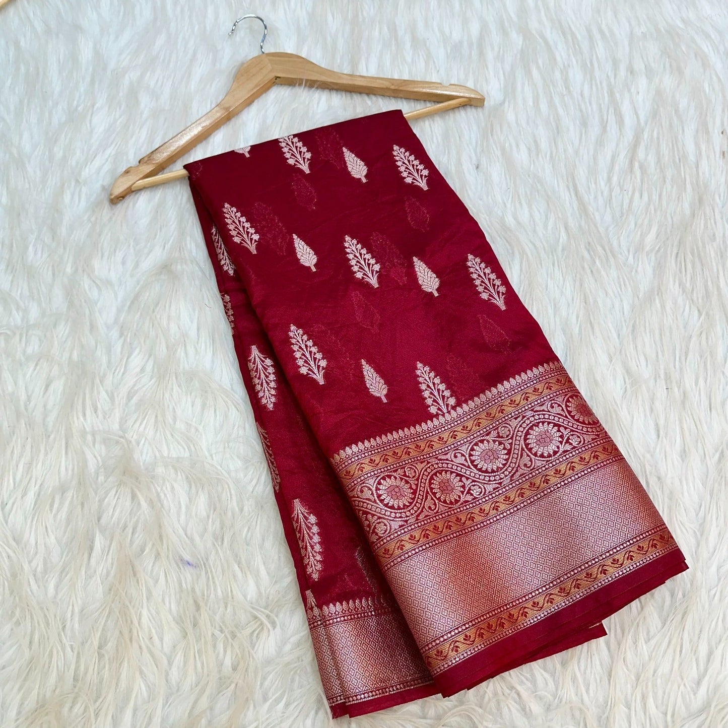 Bright Maroon  Chinia Silk Banarasi Saree