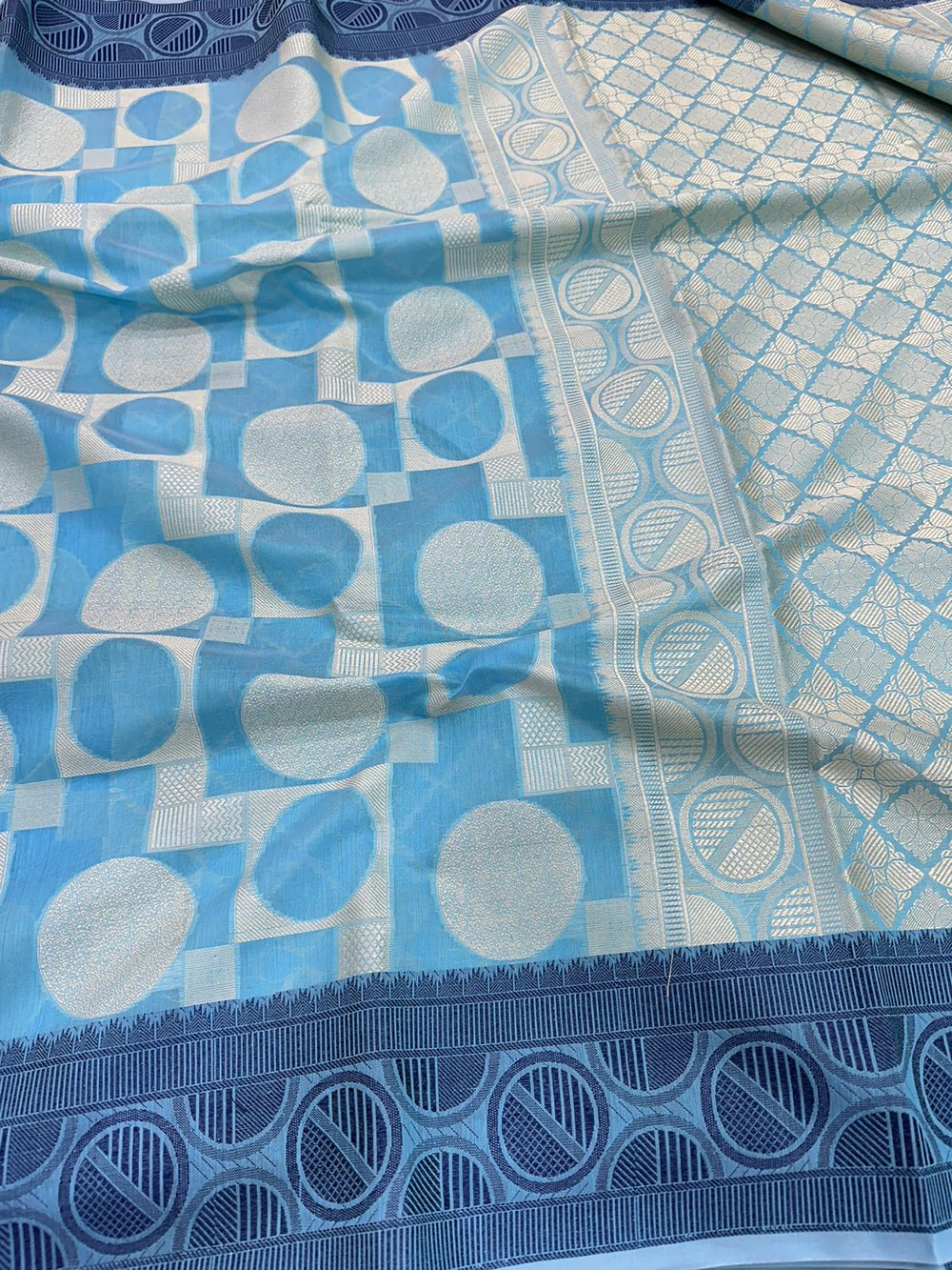 Sku Blue Color Shade Cotton Silk Saree