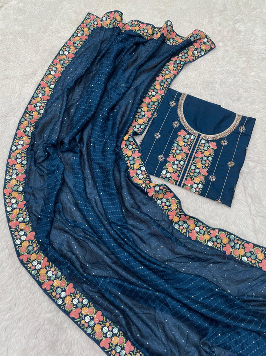 English Blue Heavy Sequence Work Saree