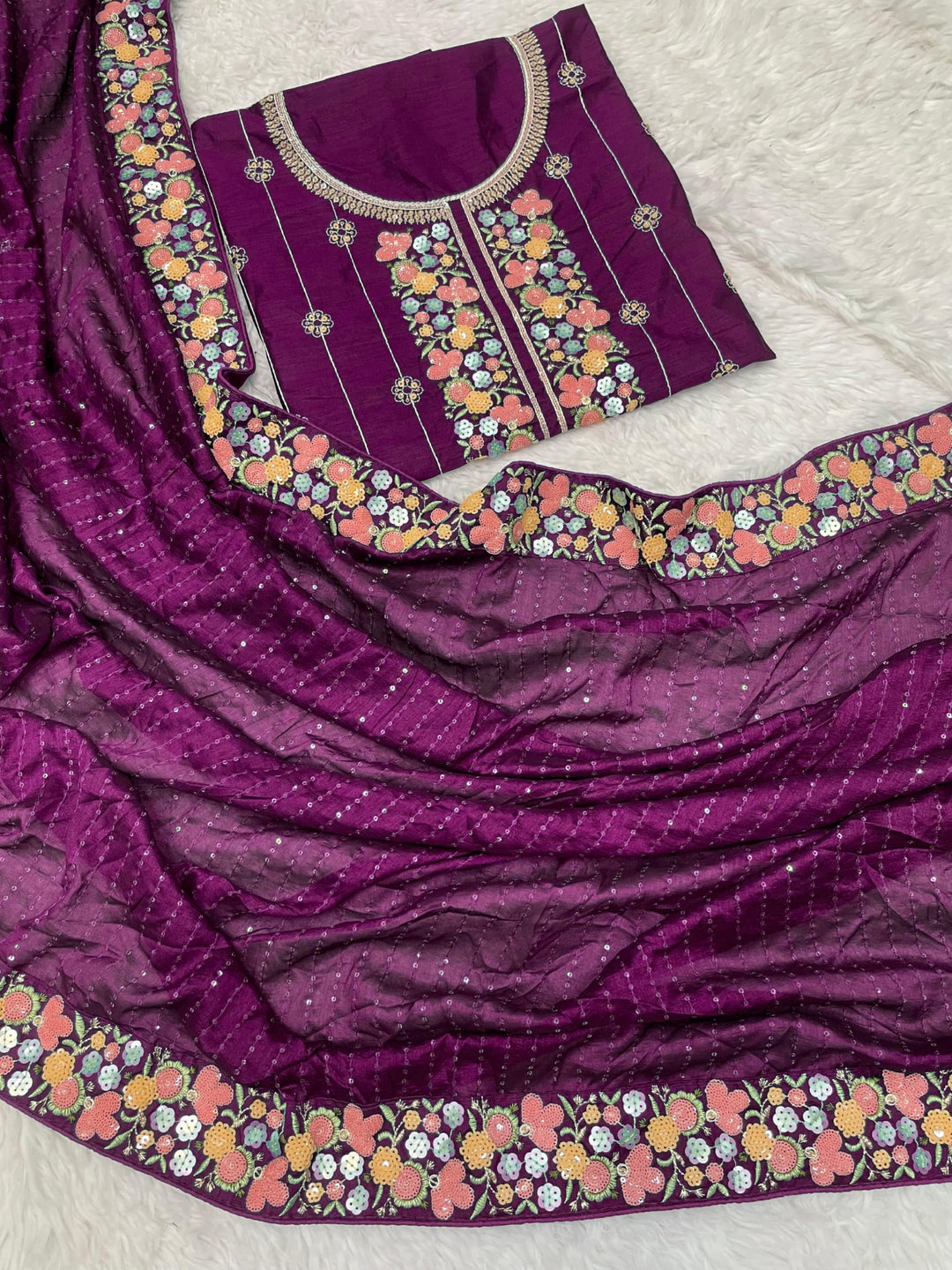 Purple Heavy Sequence Work Saree