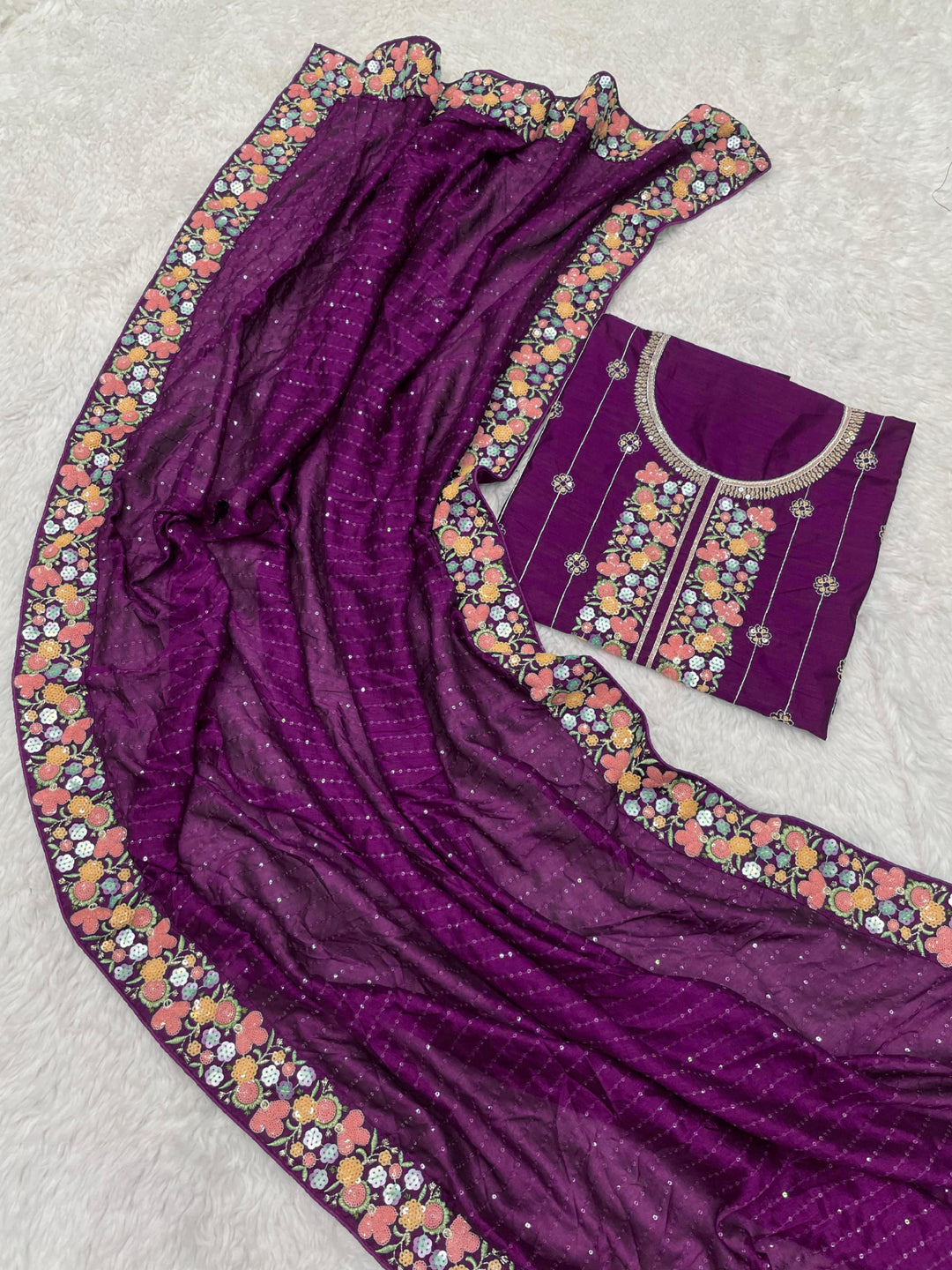 Purple Heavy Sequence Work Saree