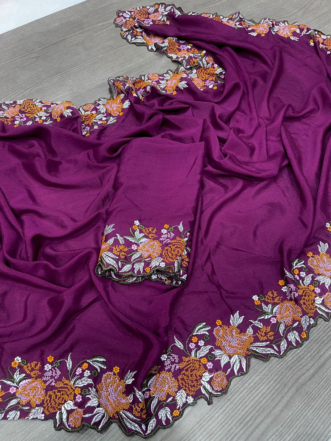 Premium Crochet Work Purple Soft Georgette Silk Saree