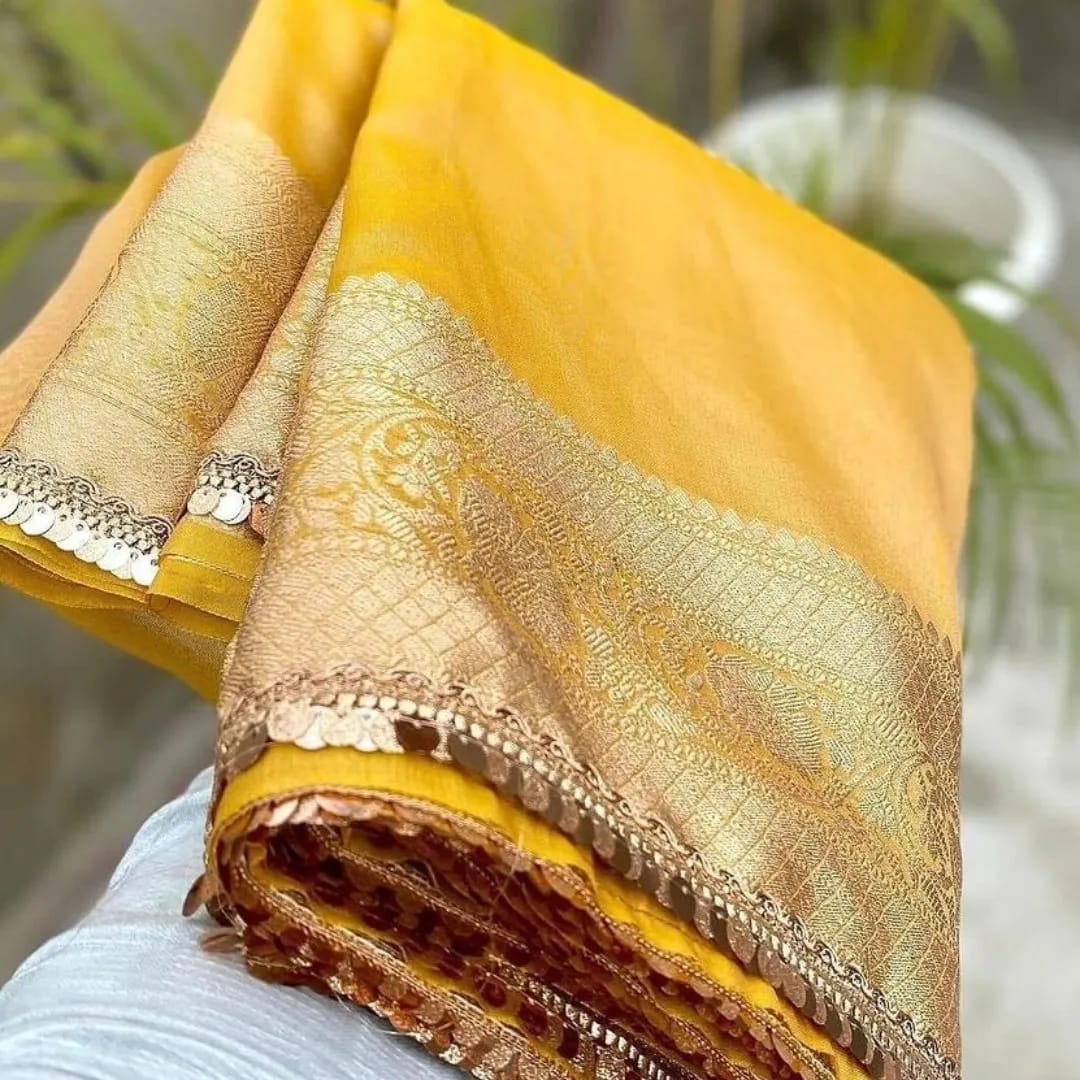 Mustard Yellow Janhvi Kapoor Inspired Tissue Silk Saree