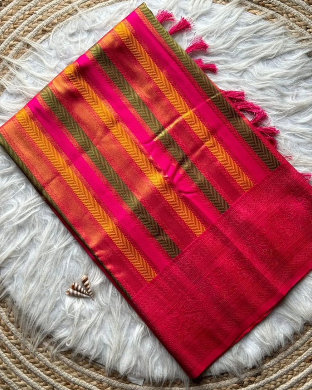 Semi kanchi silk saree with multicolour stripes