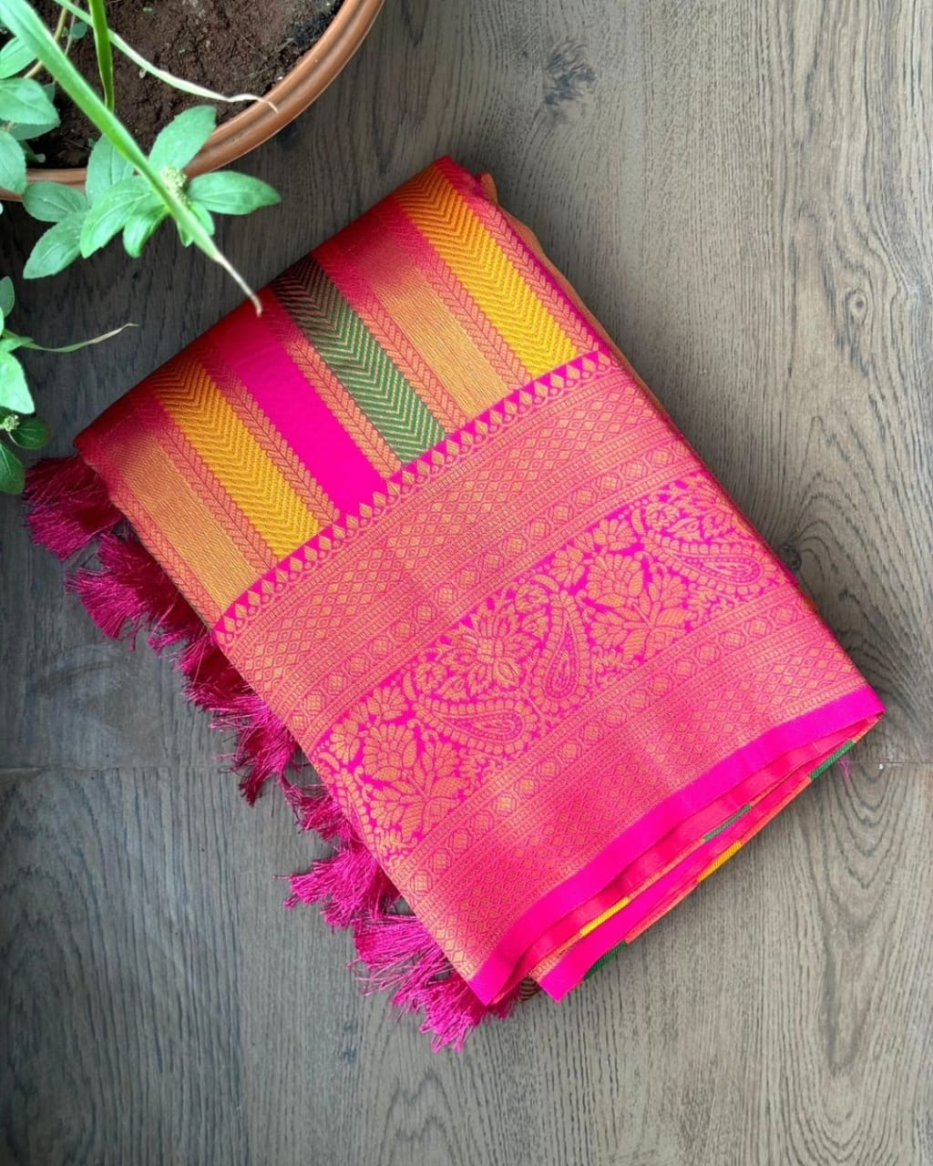 Semi kanchi silk saree with multicolour stripes