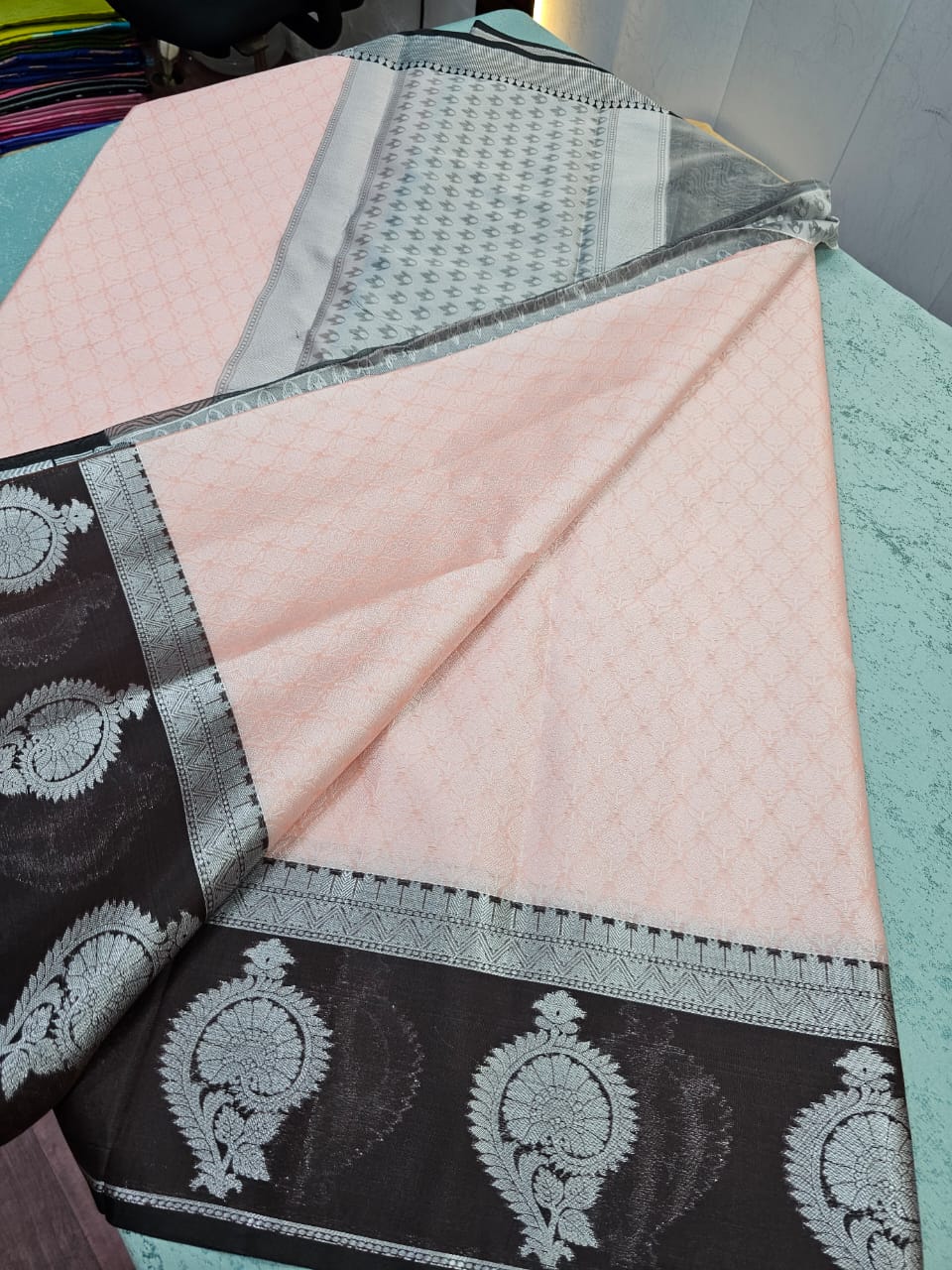 Kora Muslin saree with rich pallu and blouse