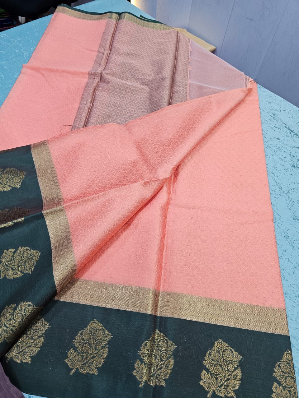 Kora Muslin saree with rich pallu and blouse