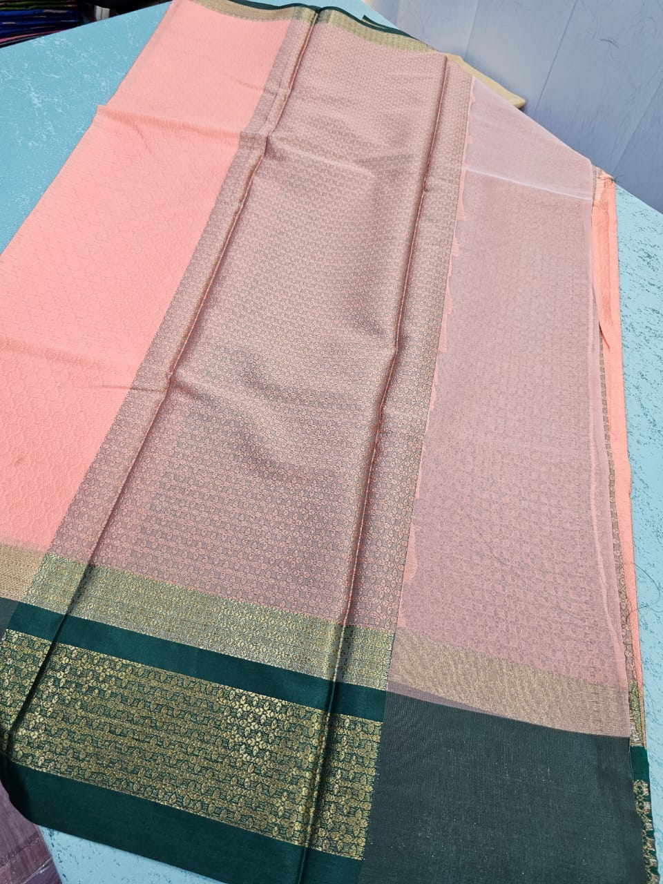 Kora Muslin saree with rich pallu and blouse