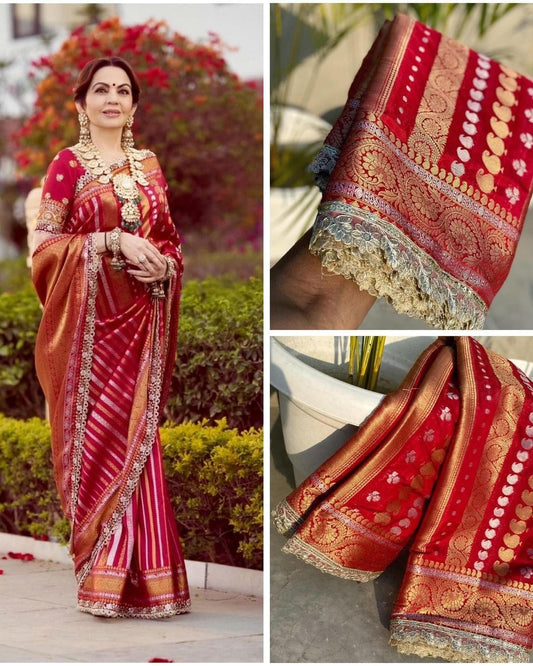 Nita Ambani Banarasi Georgette Silk Saree with Lace Work