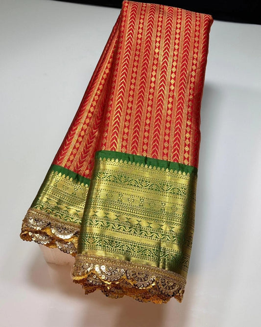 Premium Kanjivaram Silk Saree with Heavy Lace Work