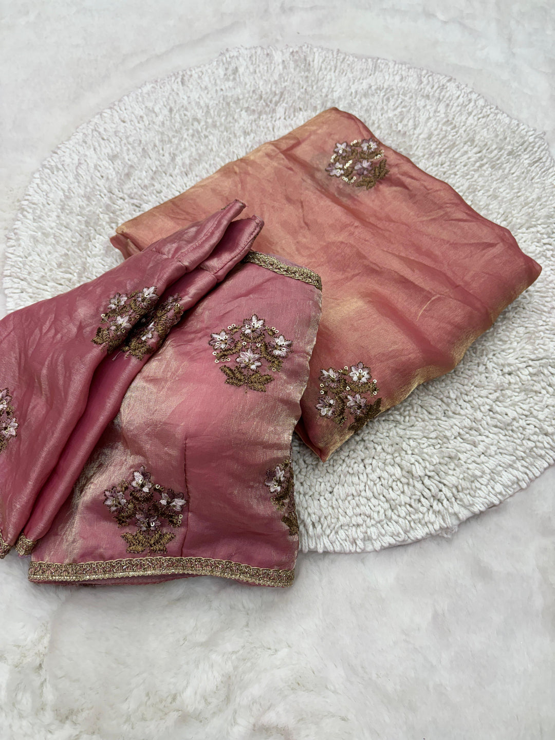 Sabyasachi inspired Tussar Silk saree in our shimmery Tissue Fabric with Handwork