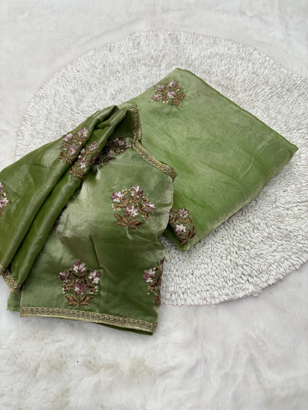 Sabyasachi inspired Tussar Silk saree in our shimmery Tissue Fabric with Handwork