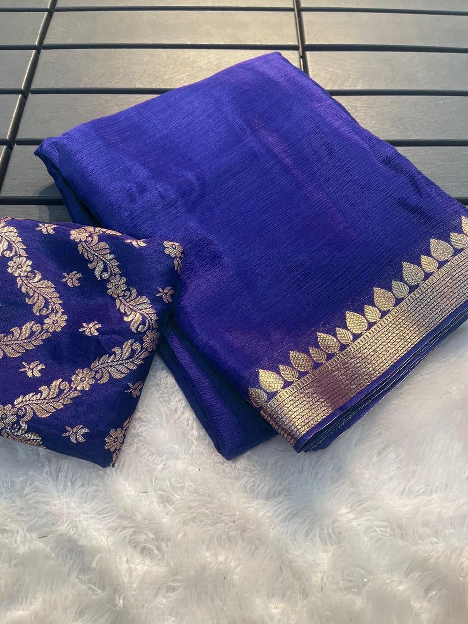 Royal Blue Shade Heavy Mysore Crape Silk Saree with Brocade Blouse