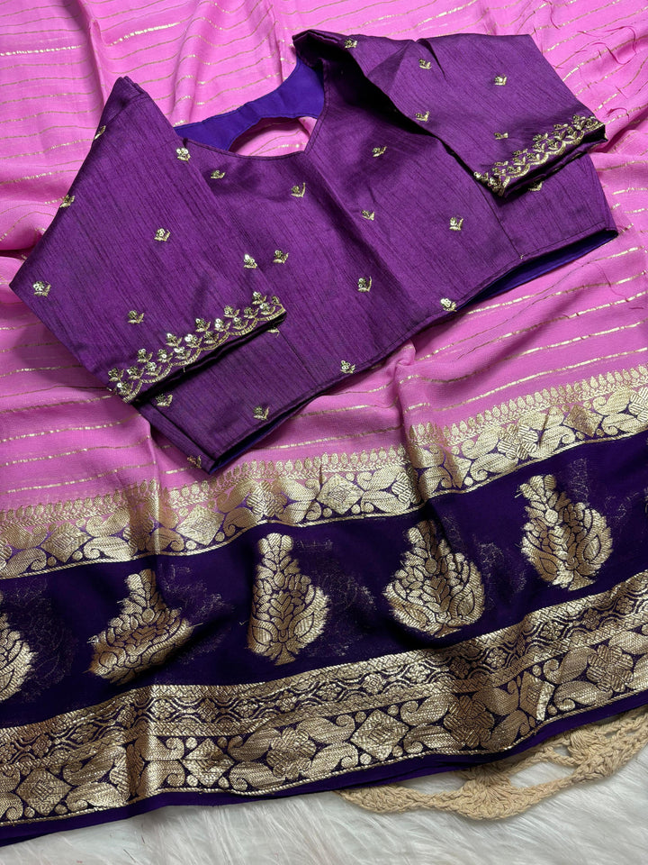 Bright Pink Viscose Georgette Saree