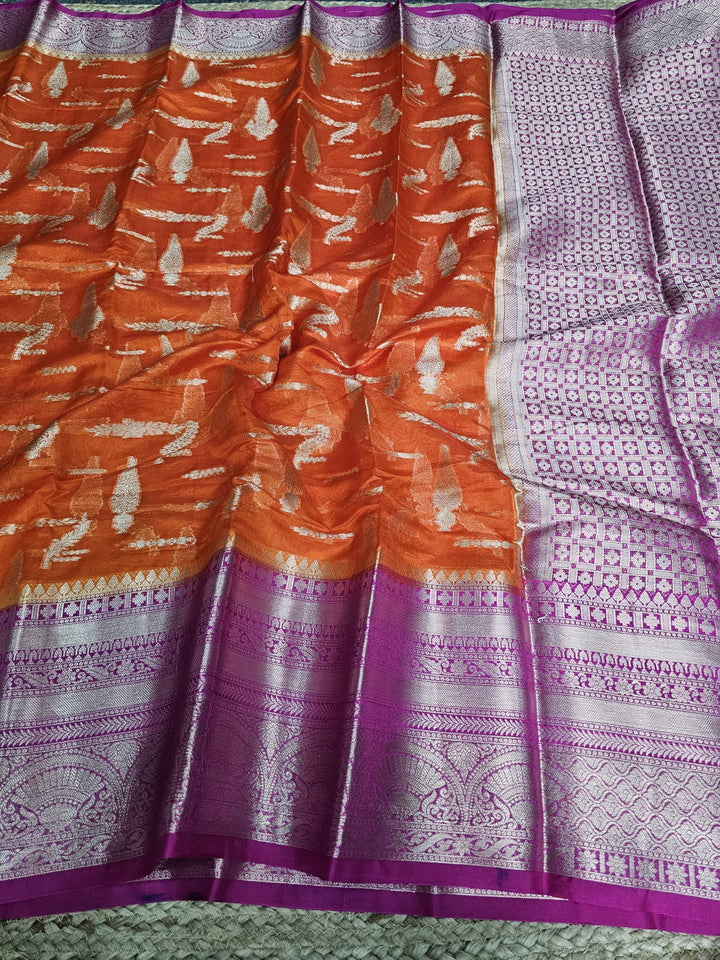 Orange With Pink Border Traditional Soft Silk Saree