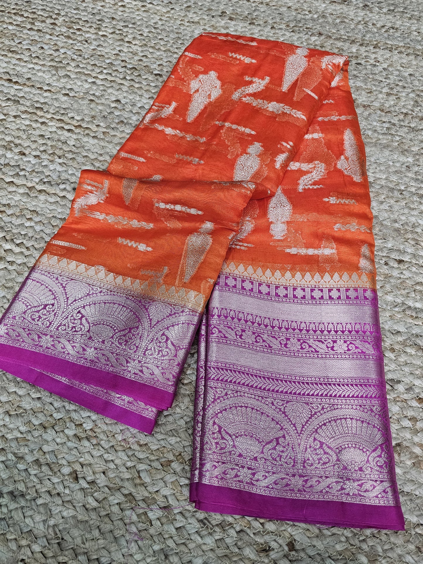 Orange With Pink Border Traditional Soft Silk Saree