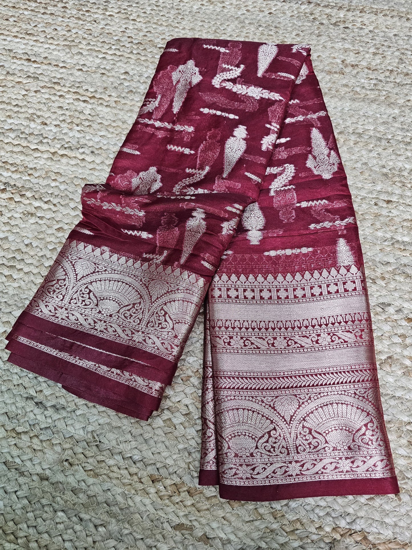 Reddish Maroon Shade Zari Jacquard Weave Soft Silk Saree