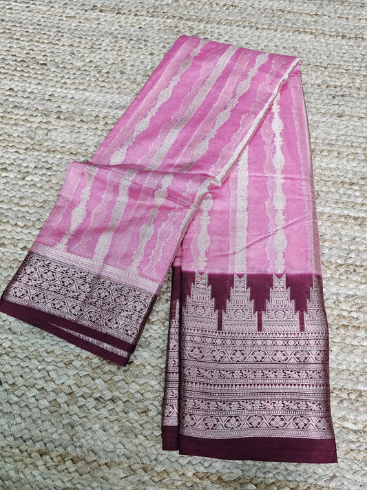 Exclusive Peach Color WIth Brown Border Traditional Soft Silk Saree