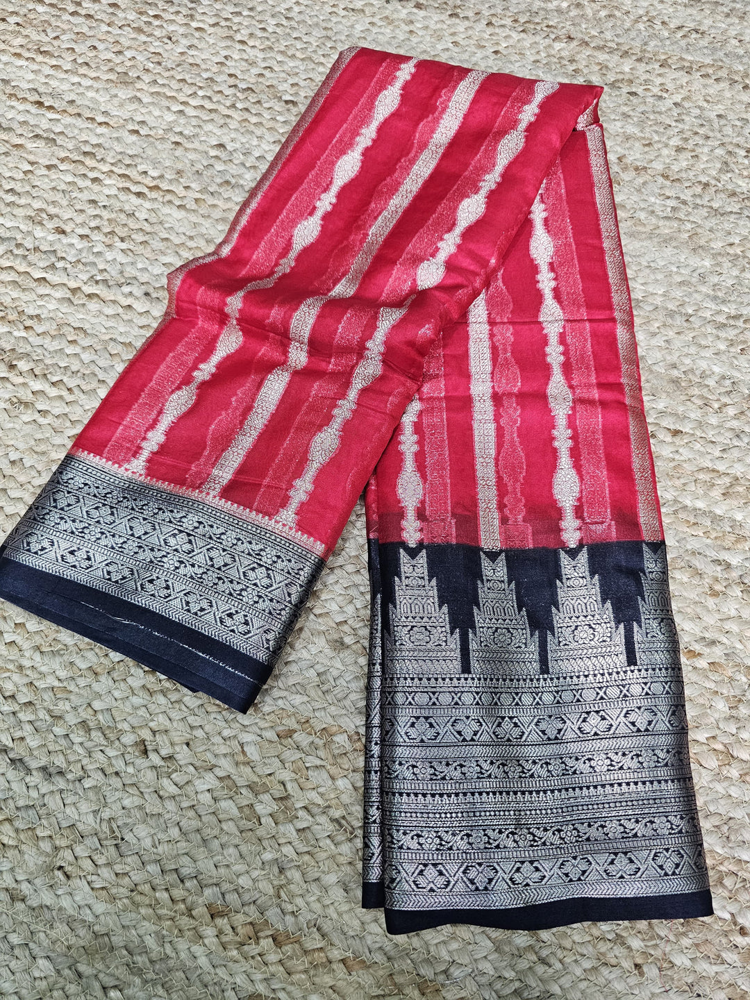 Traditional Soft Silk Saree In Beautiful Red Color With Black Border