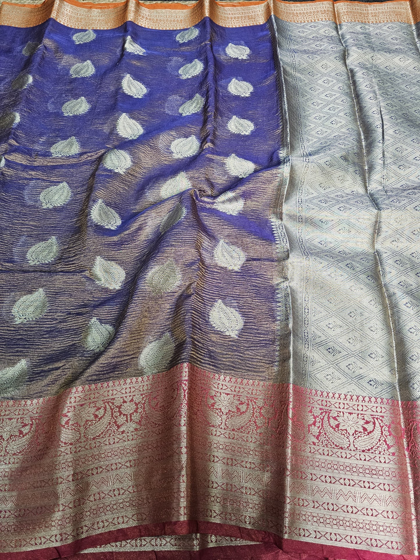 Premium Crush Tissue Silk Saree In Blue Shade