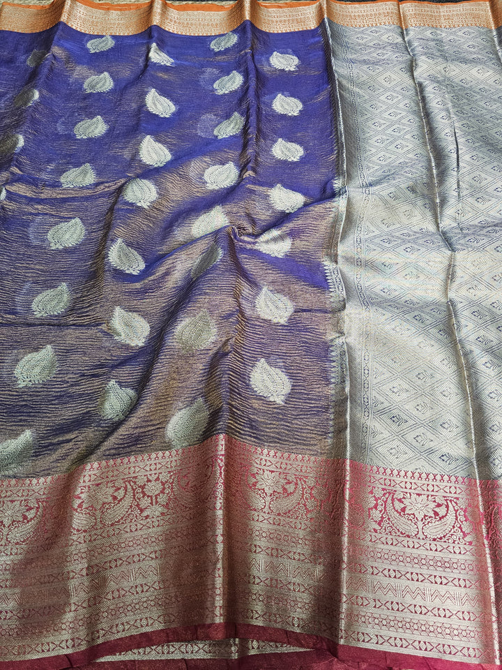 Premium Crush Tissue Silk Saree In Blue Shade