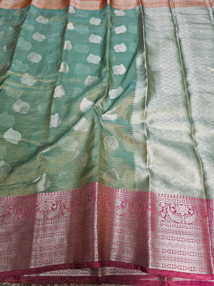 Neon Green Shade Premium Crush Tissue Silk Saree