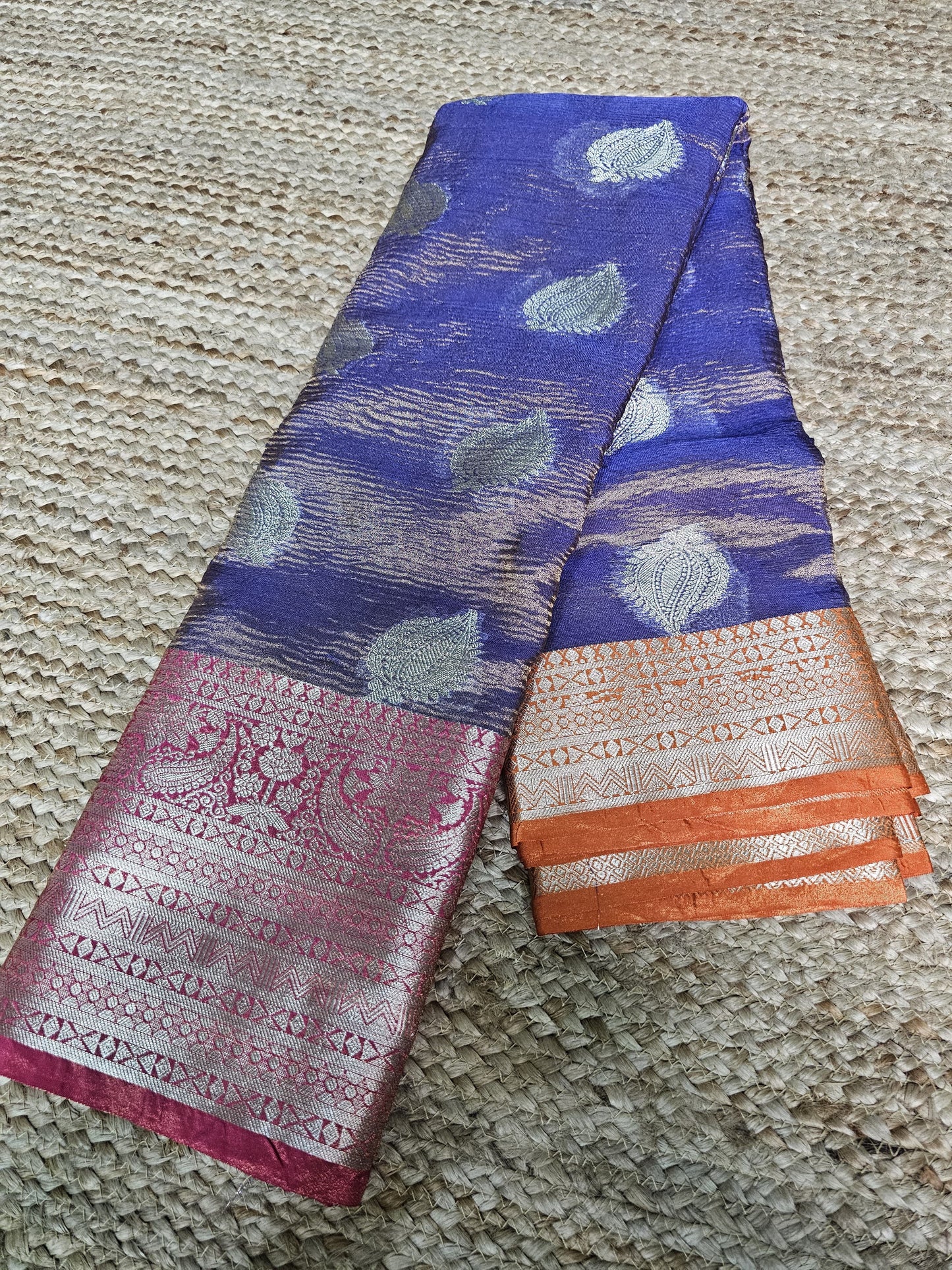 Premium Crush Tissue Silk Saree In Blue Shade