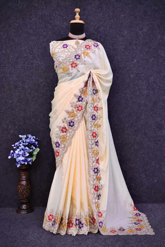 Diamond Pure Chinnon Silk Saree with Meenakari Eequence Work