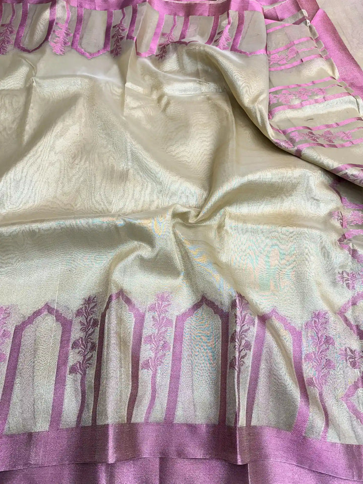 Ivory Shade Glass Tissue Silk Banarasi Saree