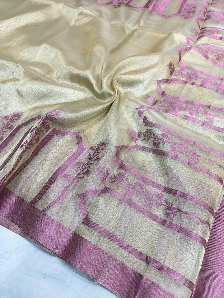 Ivory Shade Glass Tissue Silk Banarasi Saree