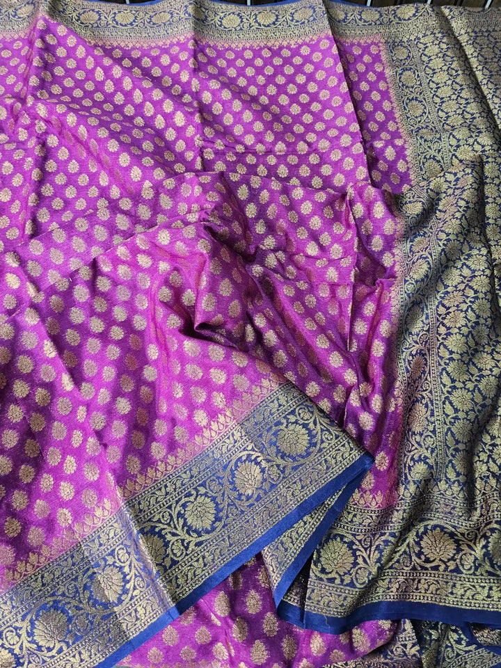 Purple Soft Banarasi Khaddi Antique Buti Saree with Rich Pallu and Blouse