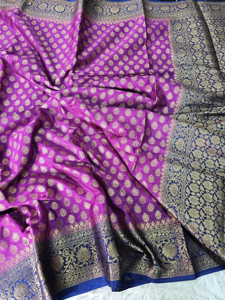 Purple Soft Banarasi Khaddi Antique Buti Saree with Rich Pallu and Blouse