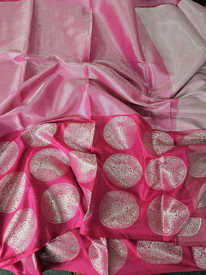 Barbie Pink Colour Premium tissue silk saree