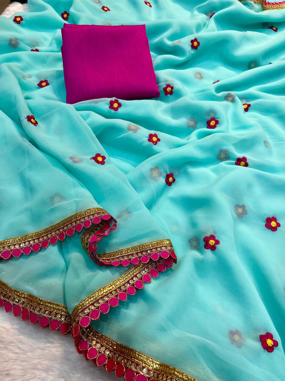 Sea Blue Designer Manish Malhotra Inspired Premium Georgette Silk