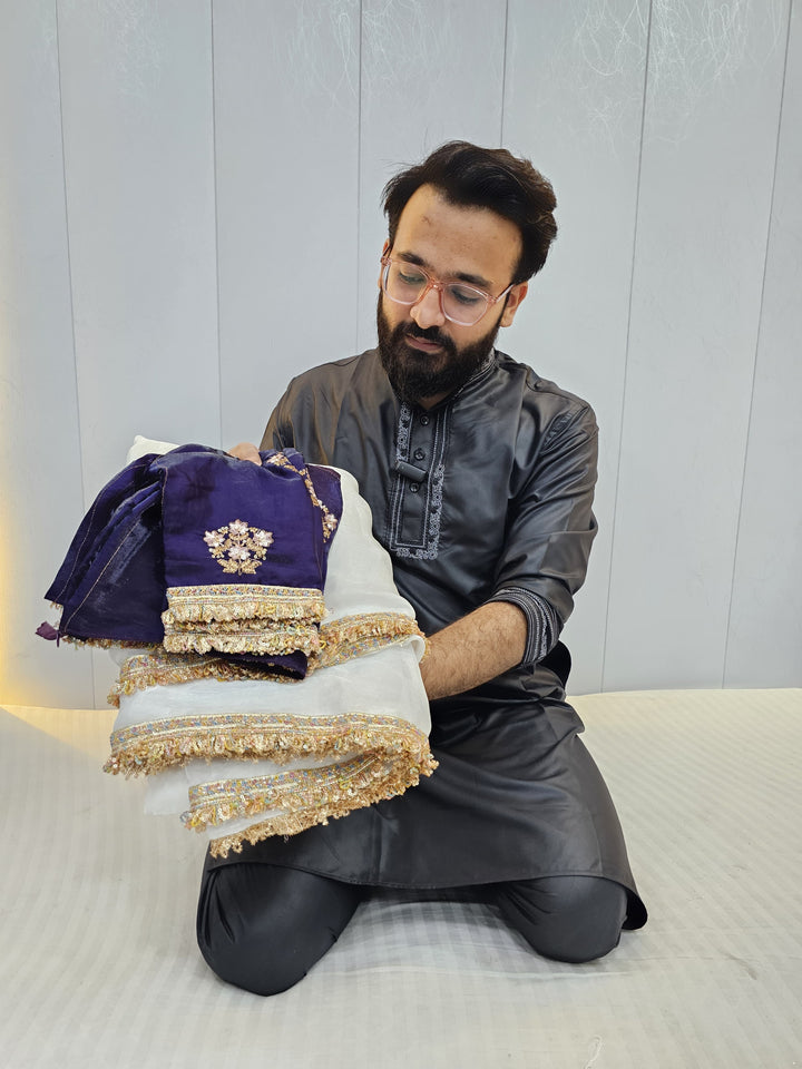 Sabyasachi Inspired Alia bhatt Met Gala Saree in Our Shimmery Tissue Fabric with Handowork