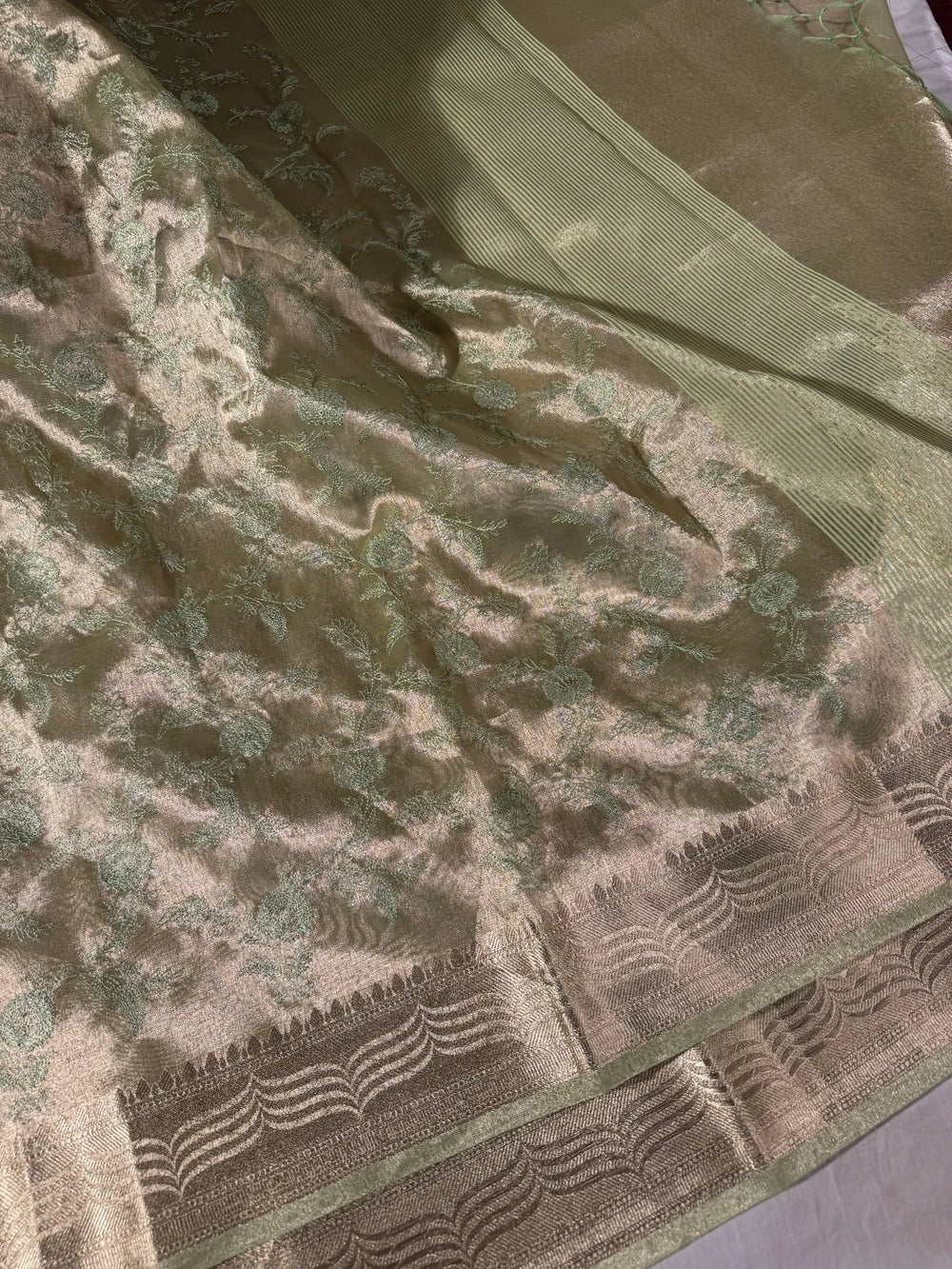 premium banarasi tissue saree with rich chikankari work