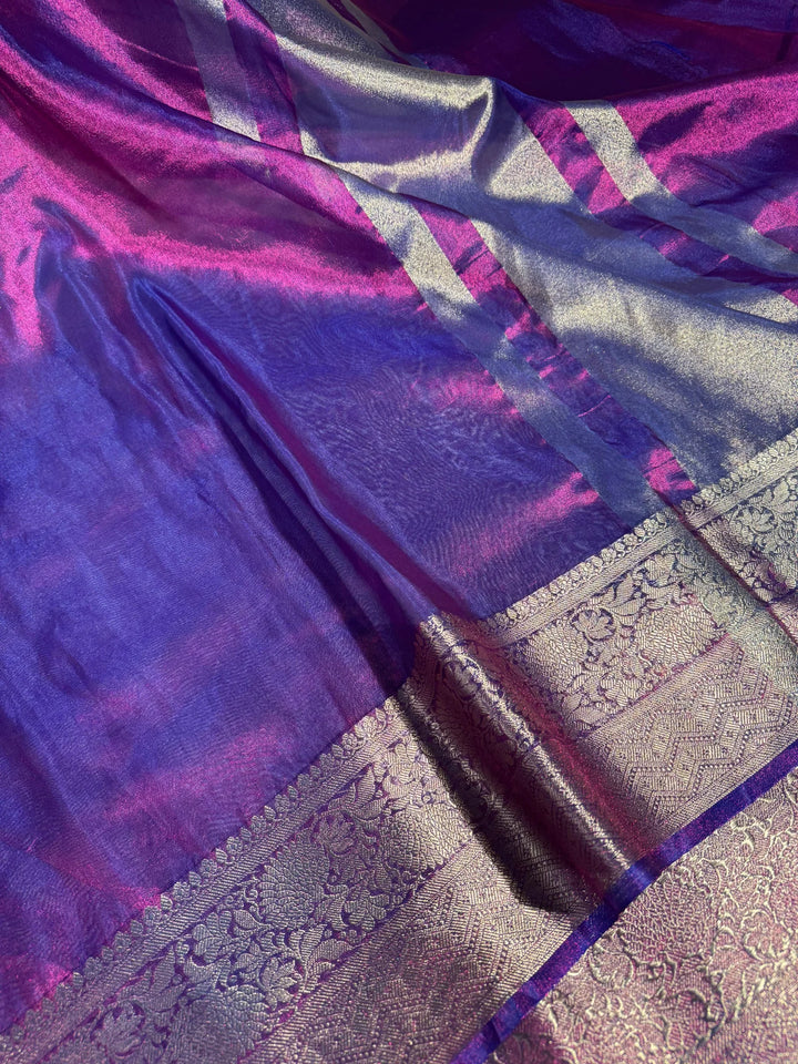 Never seen before baigani premium tissue silk saree with zari pallu and blouse
