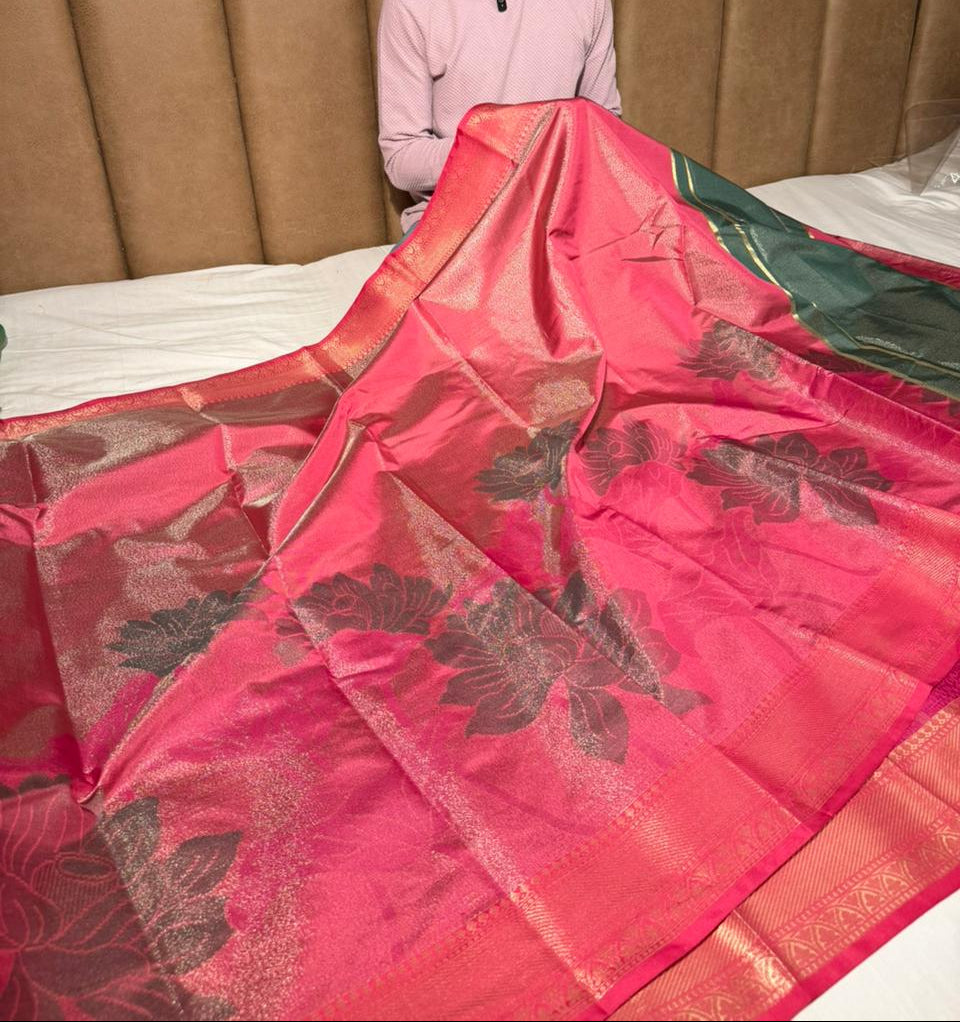 Most Premium Banarasi Tissue With Grand Floral Weave